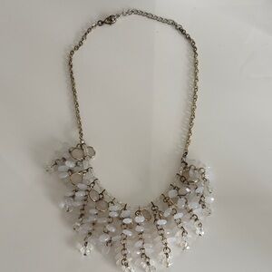 Gold-Tone White Bead Fringe Necklace